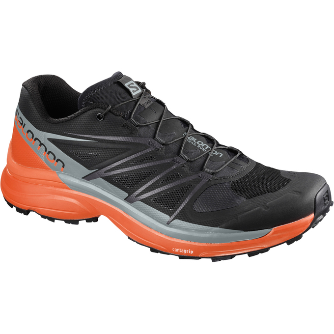 Salomon Israel WINGS PRO 3 - Mens Trail Running Shoes - Black/Grey/Orange (HLNZ-13508)